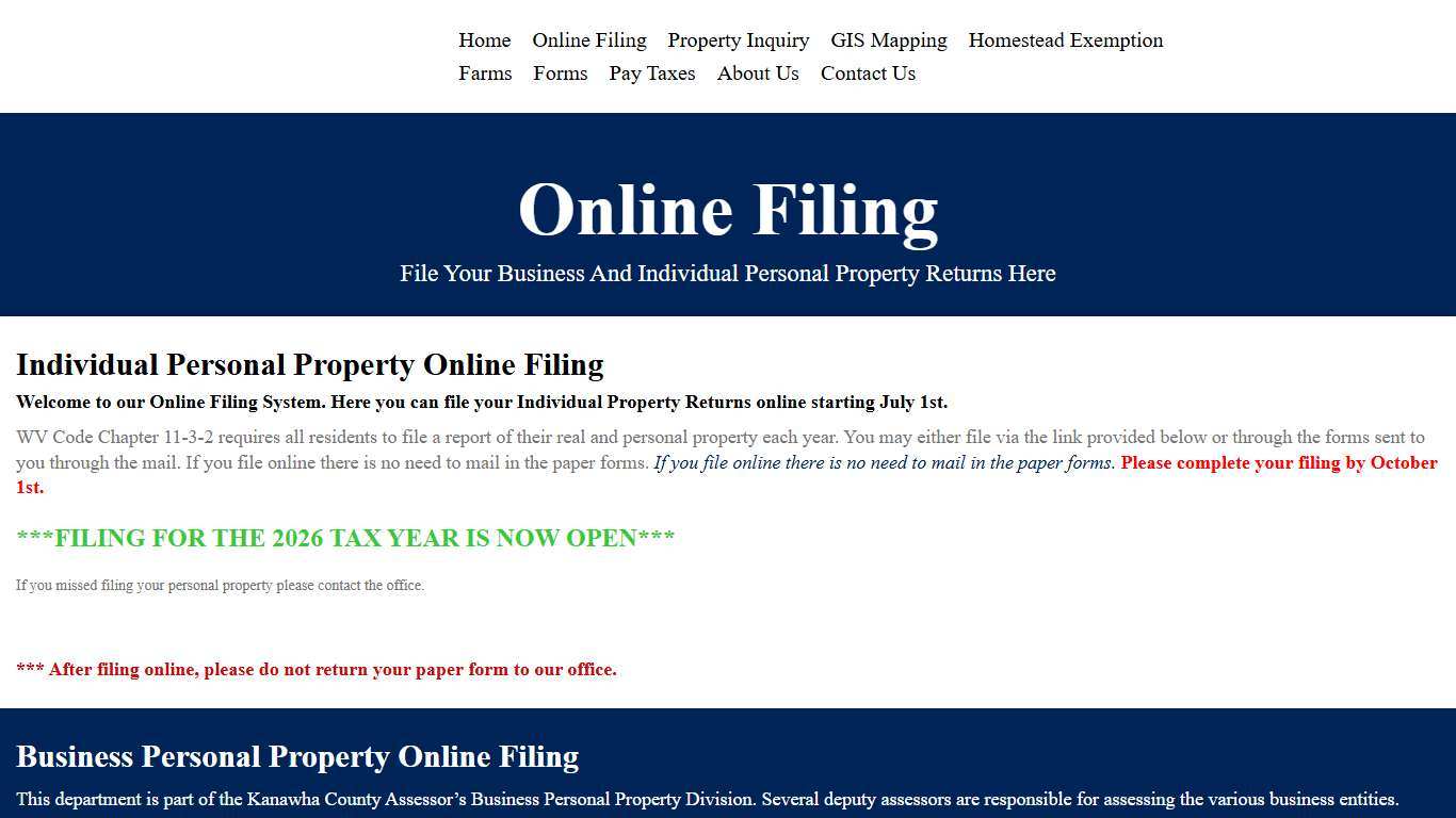 Individual Personal Property Online Filing