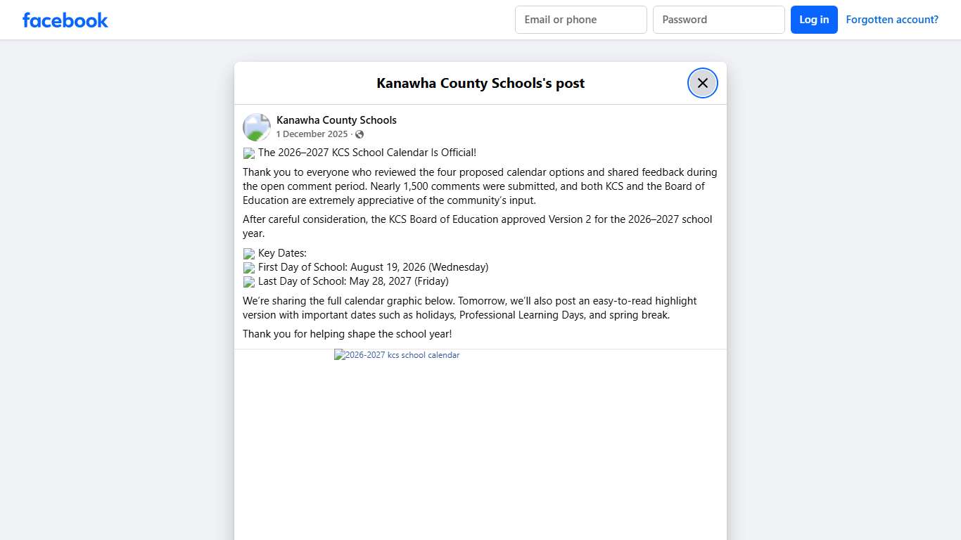 📅 The 2026–2027 KCS School... - Kanawha County Schools Facebook